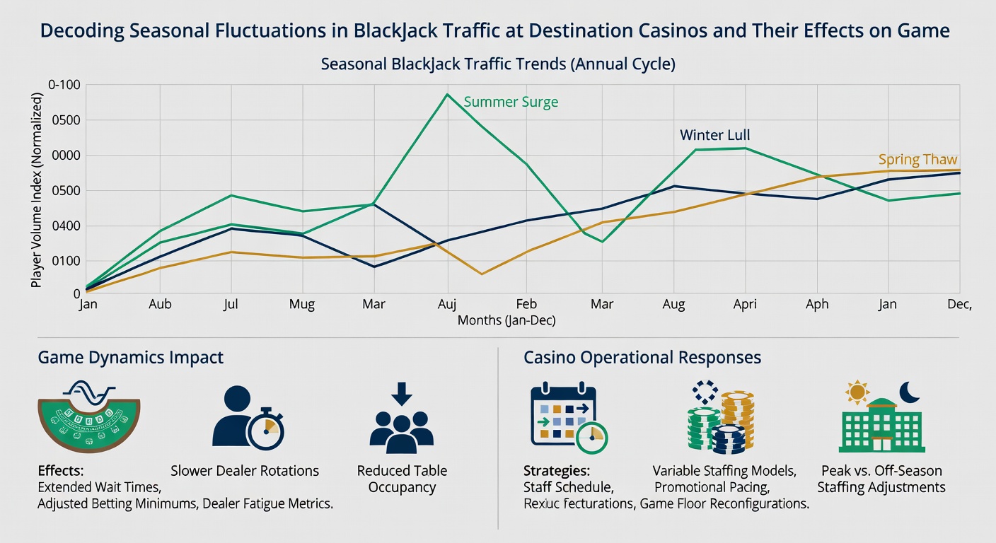 Quiet blackjack table at a destination casino during off-peak season showing fewer players and faster gameplay