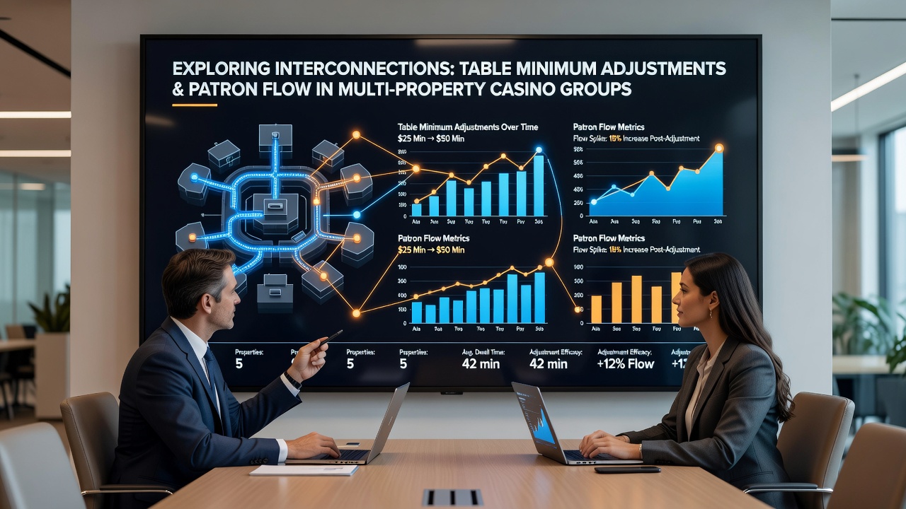 Multi-property casino group floor showing table games with varying minimum bets and patron movement patterns
