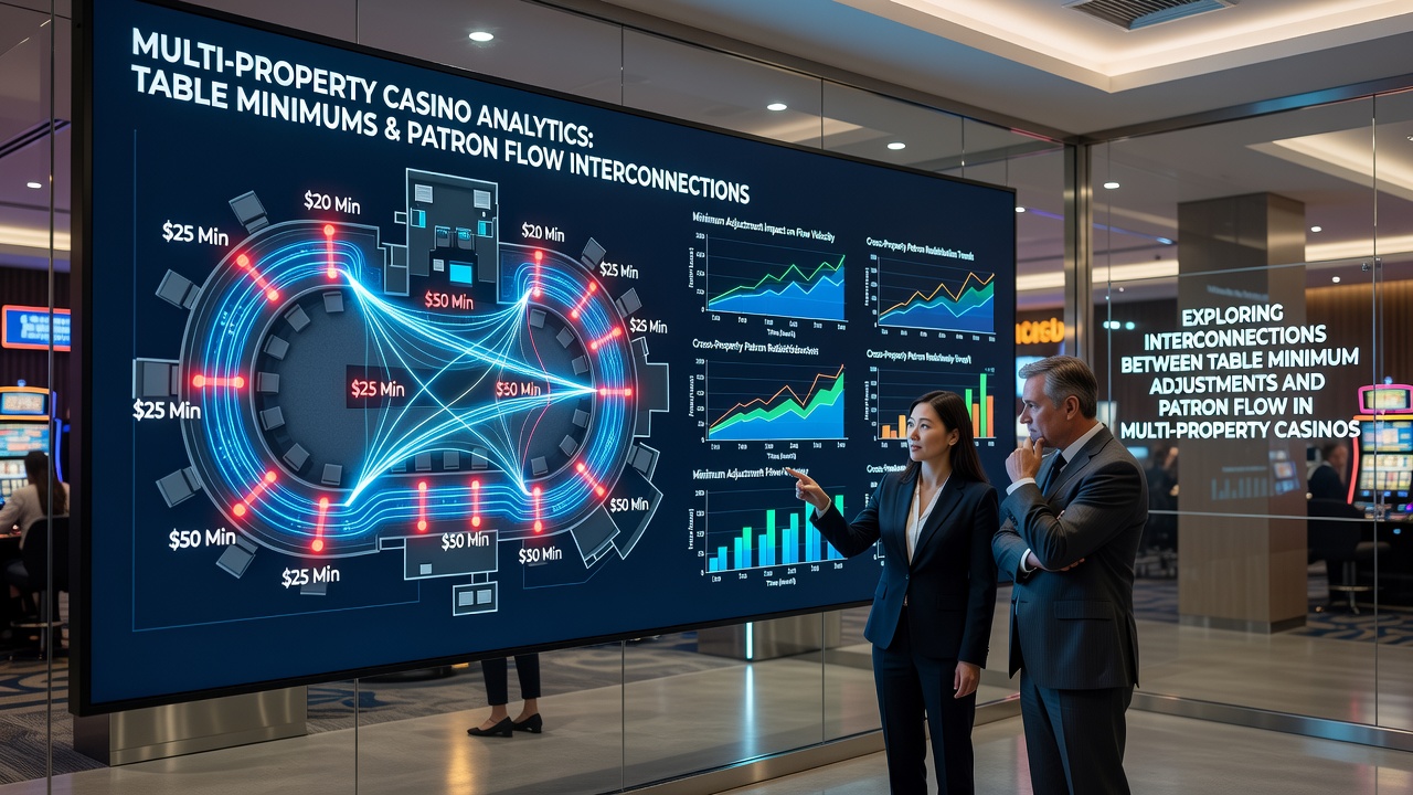 Data visualization of patron flow between multiple casino properties with table minimum indicators