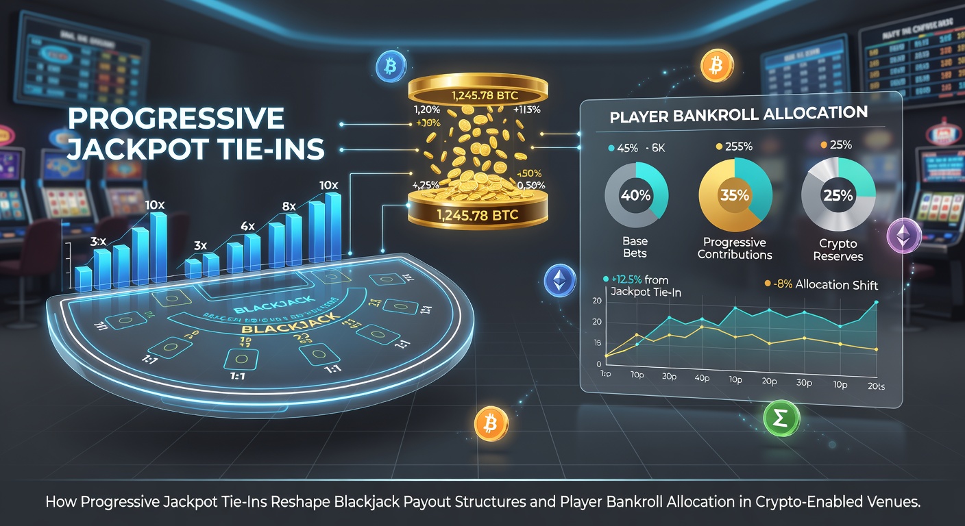 Progressive jackpot tie-ins in crypto blackjack venues showing growing prize pools and player bankroll adjustments